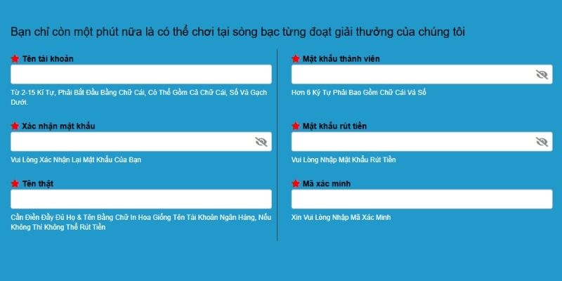 Điền thông tin cá nhân theo yêu cầu hệ thống